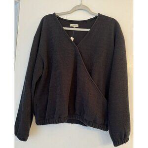 MADEWELL BLACK LONG SLEEVE Office BANDED CUFFS OTTOMAN KNIT WRAP TOP XL NEW